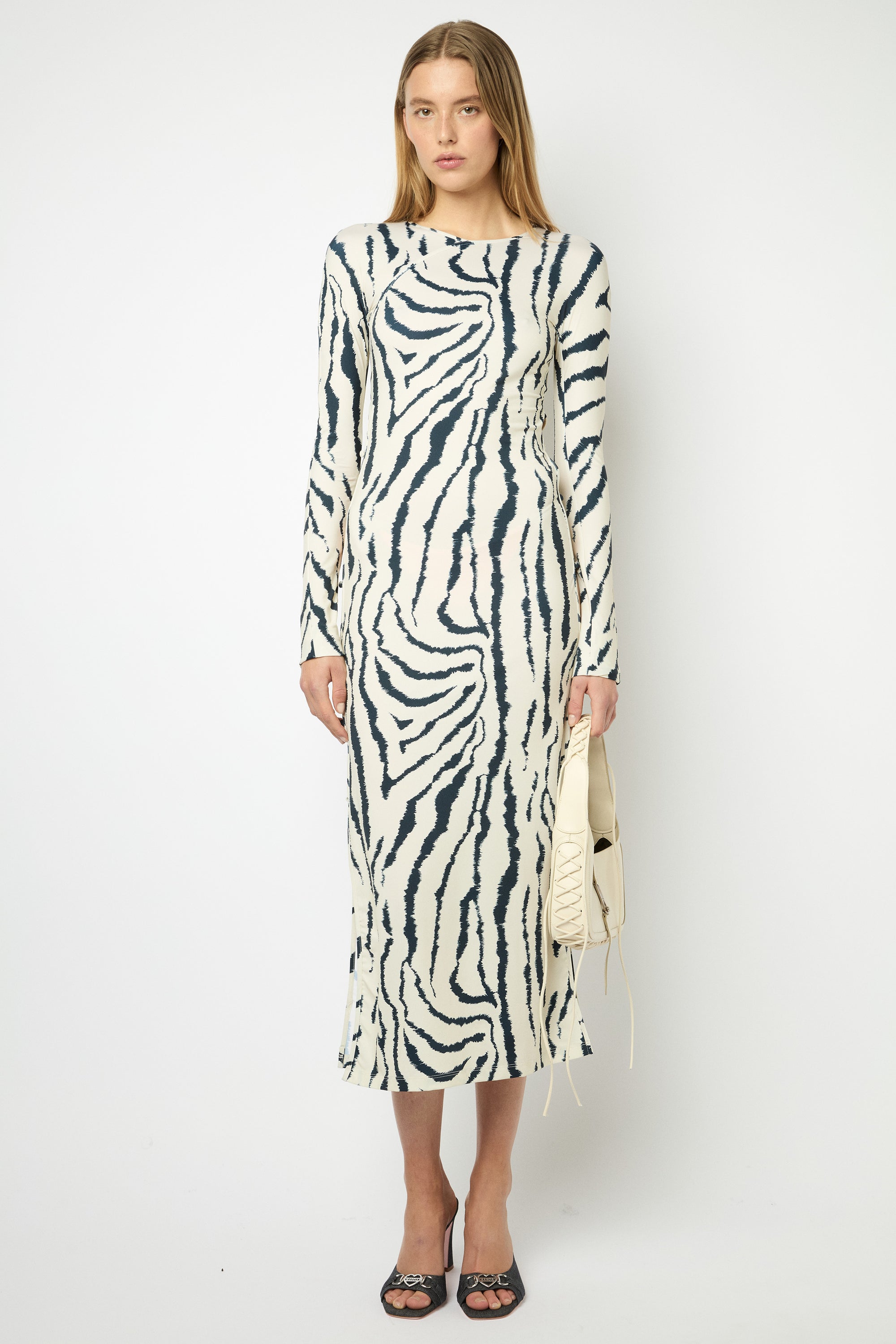 TWIGGY LONG DRESS in blue and white zebra print