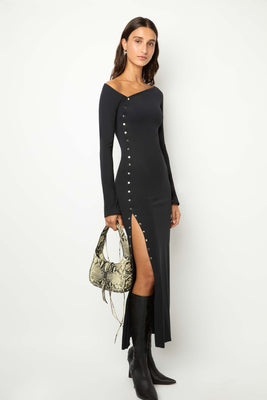 ASYMMETRICAL WRAP LONG DRESS in black