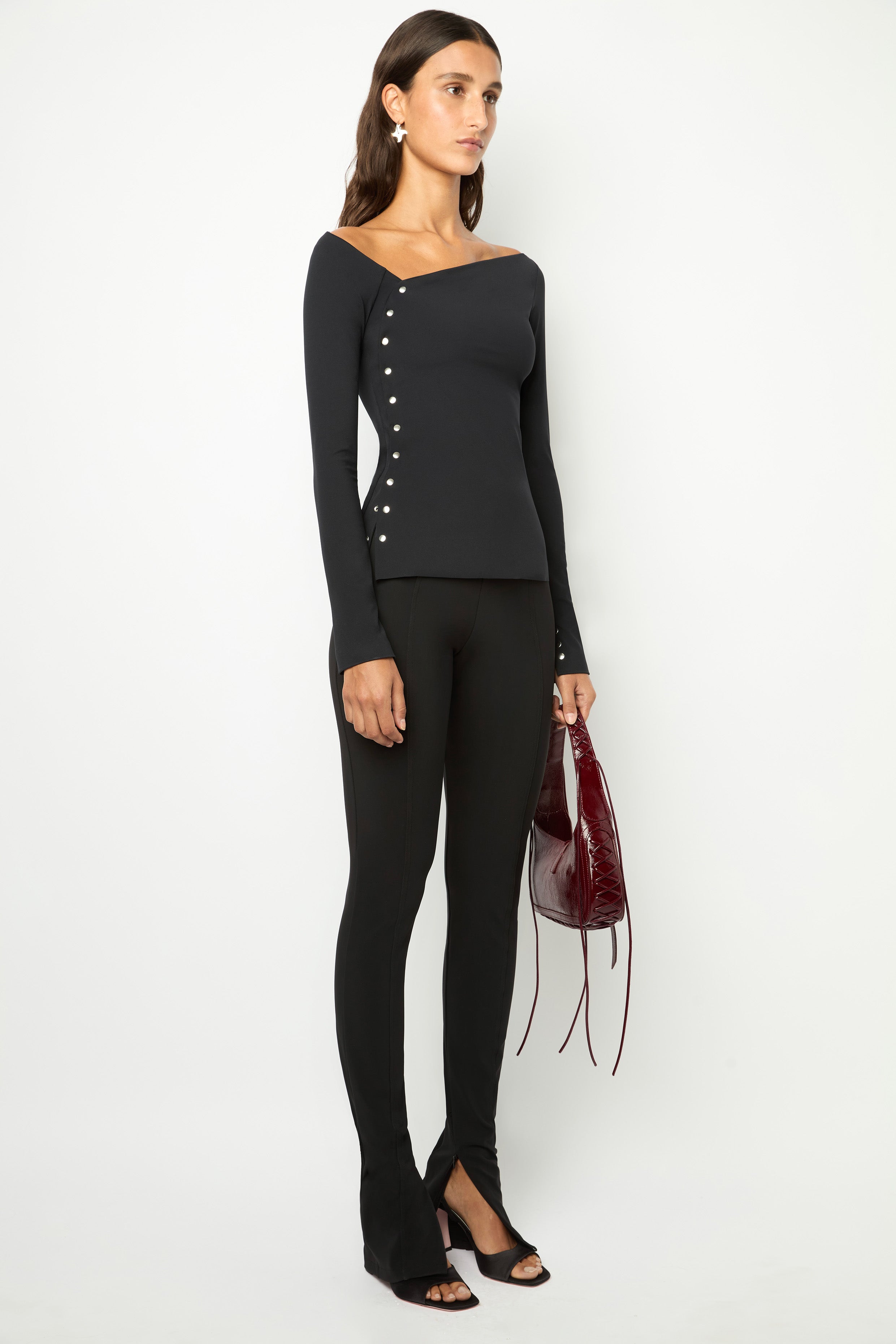 ASYMMETRICAL WRAP TOP in black