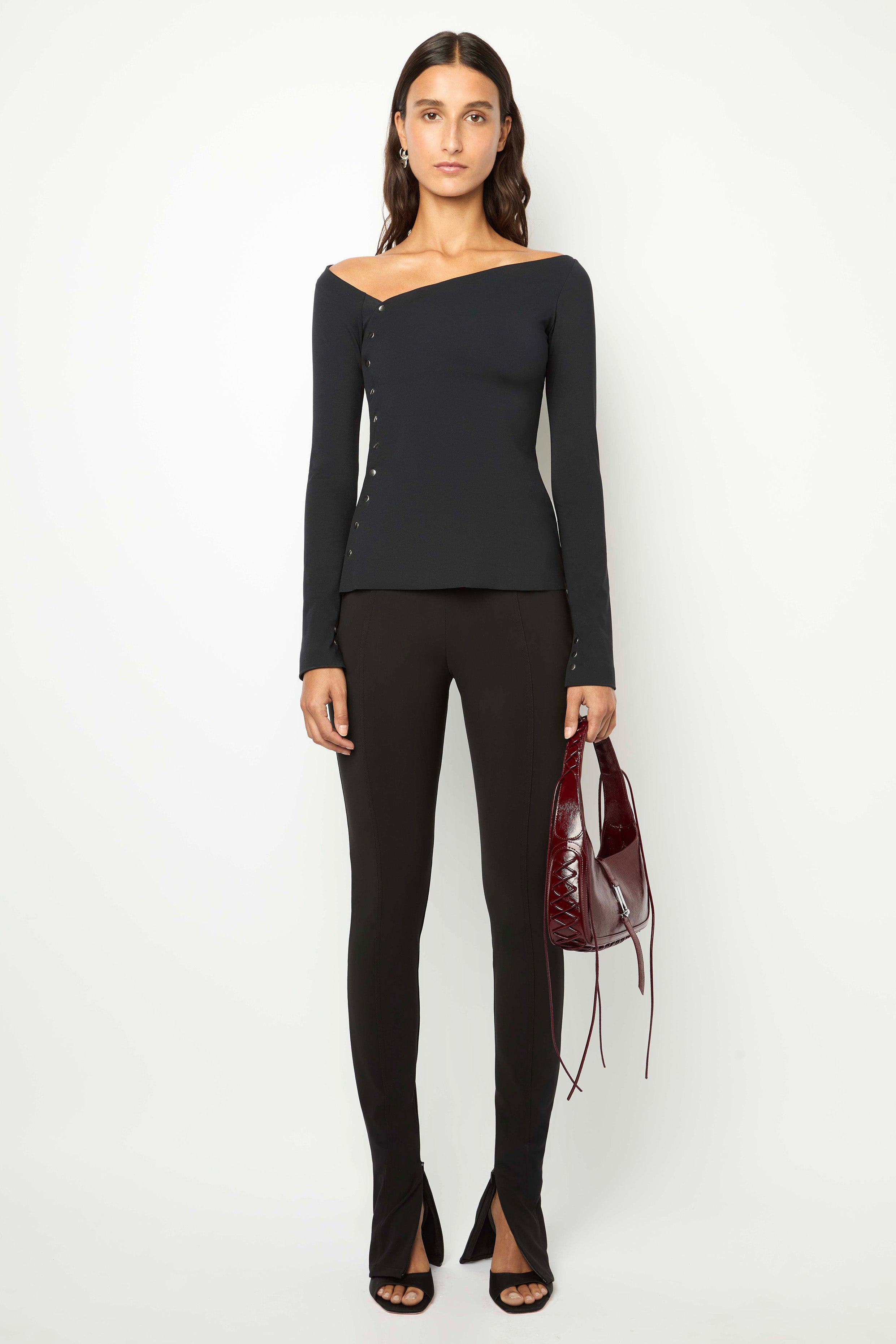 ASYMMETRICAL WRAP TOP in black