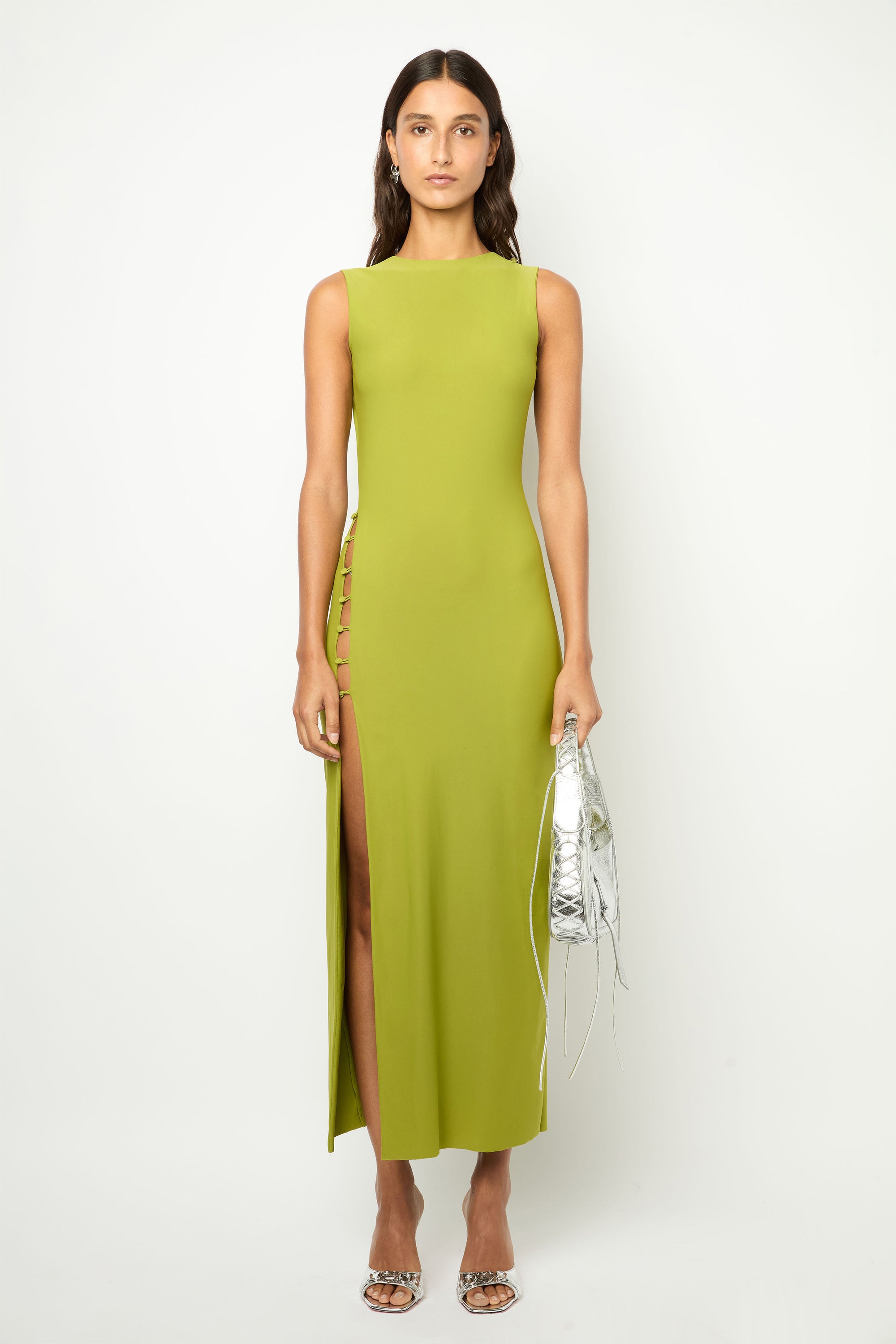 BOUTONS LONG DRESS in pistachio green