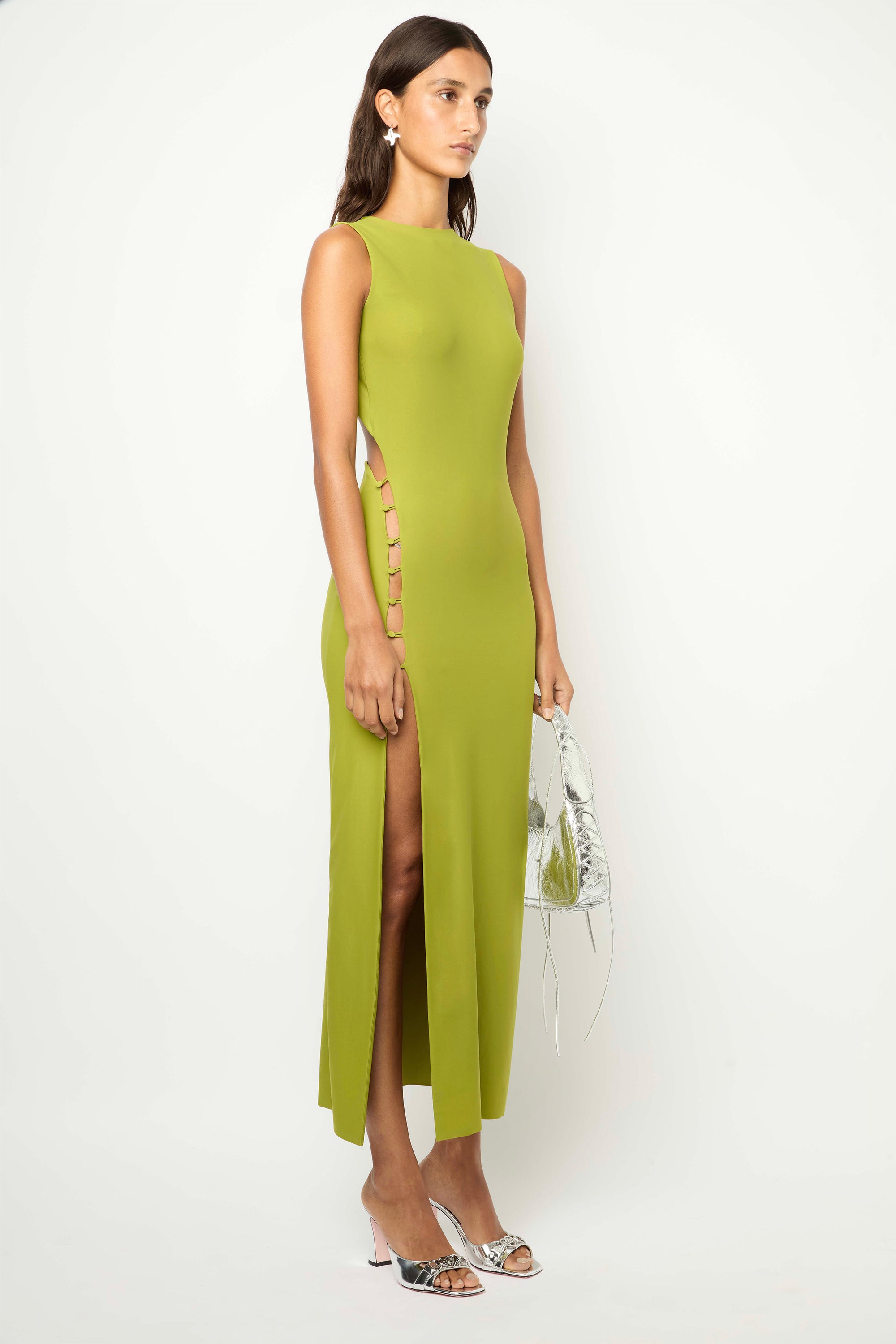 BOUTONS LONG DRESS in pistachio green