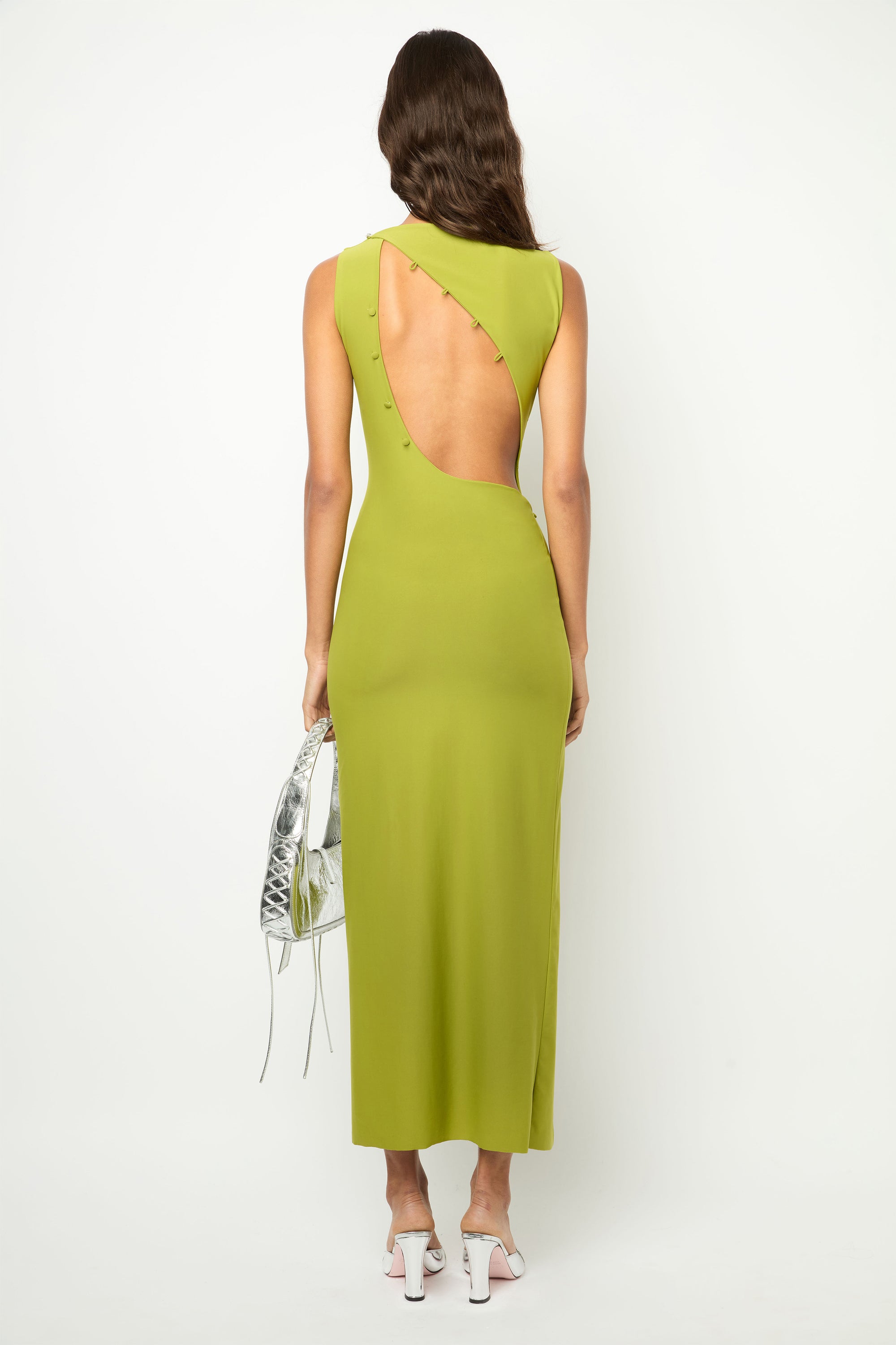 BOUTONS LONG DRESS in pistachio green