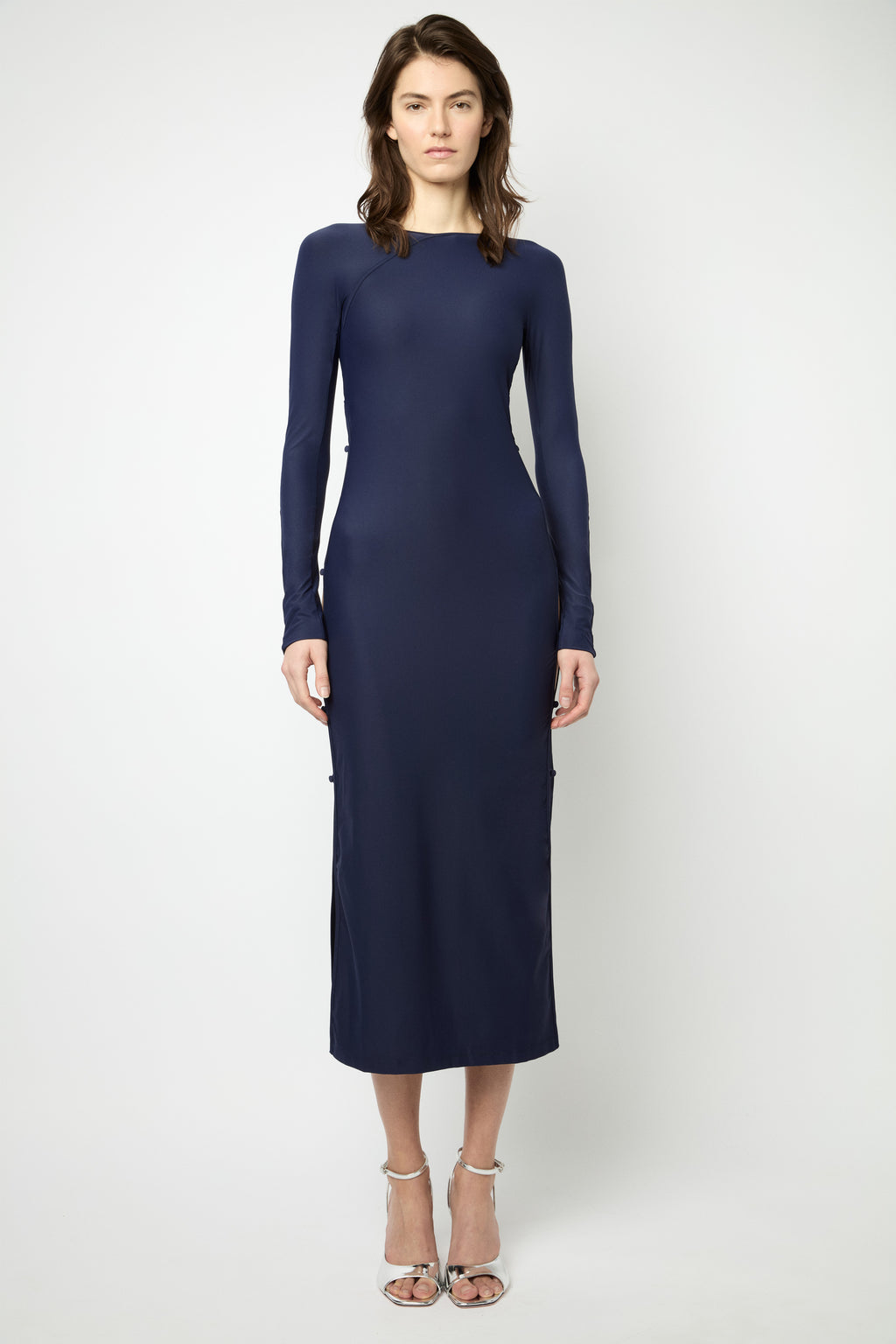 TWIGGY LONG DRESS in navy – Marcia Wear