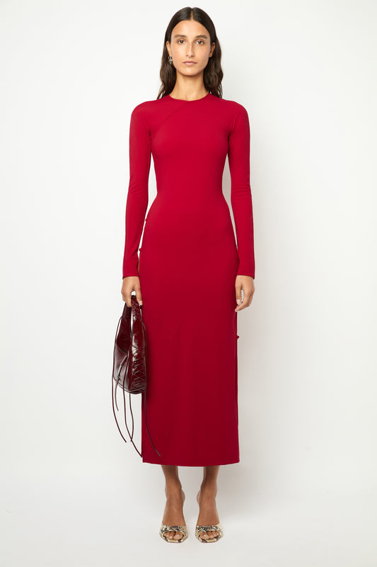 TWIGGY LONG DRESS in cherry red