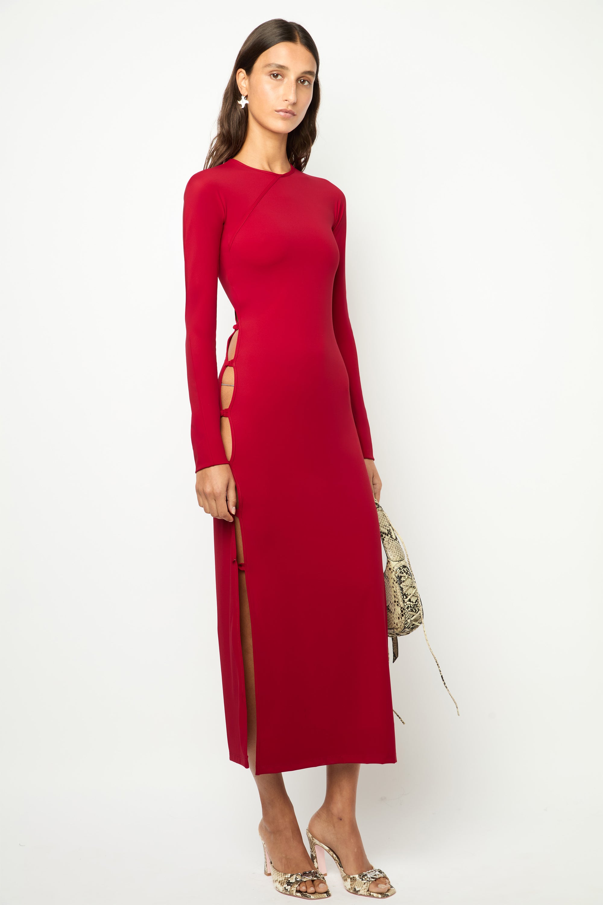 TWIGGY LONG DRESS in cherry red